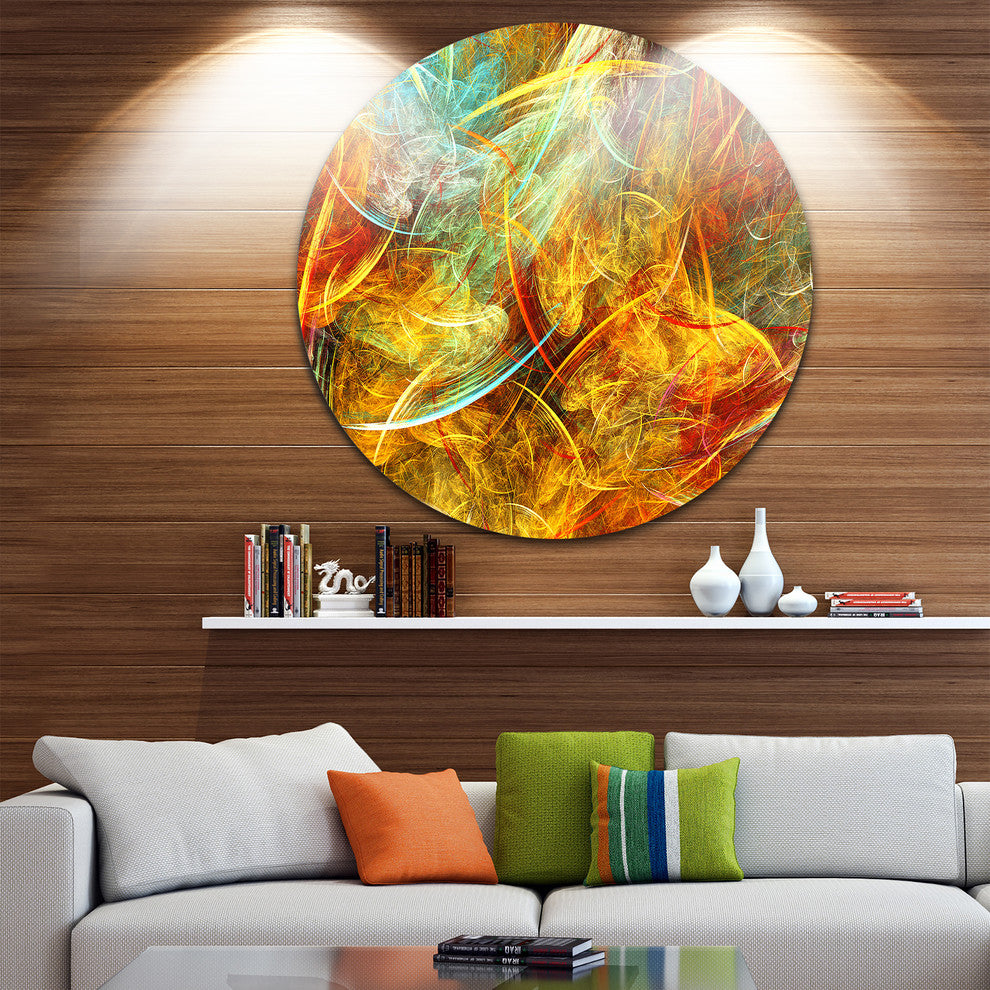 Yellow Swirling Clouds, Abstract Digital Art Round Wall Art, 23"
