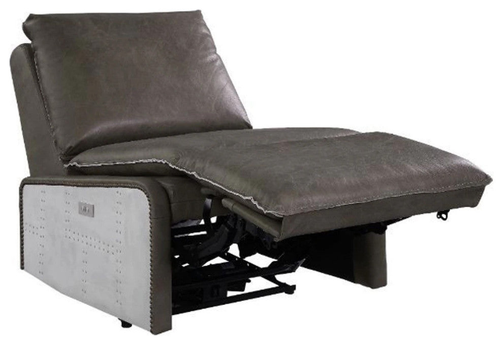Benzara BM269202 Power Recliner With Leather Upholstery and Padded Seating, Gray