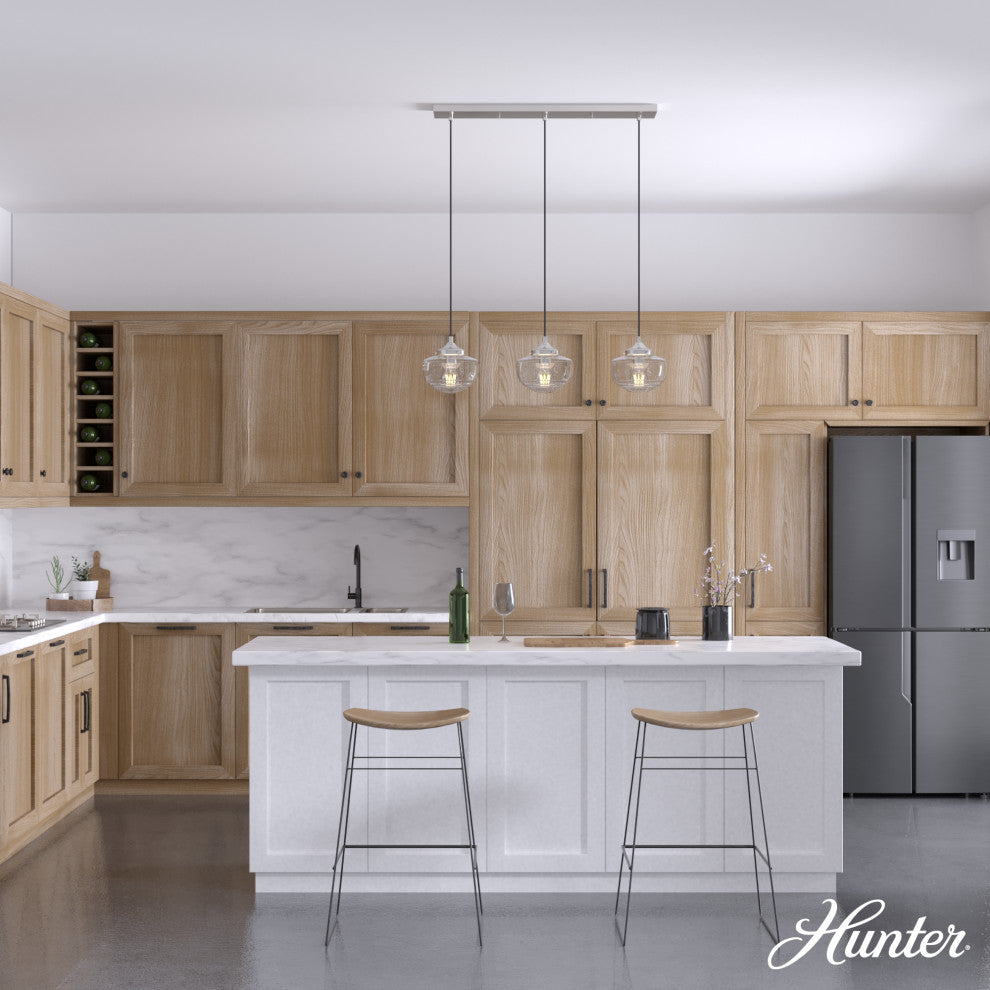 Saddle Creek Brushed Nickel, Clear Seeded Glass 3 Light Linear Cluster Light