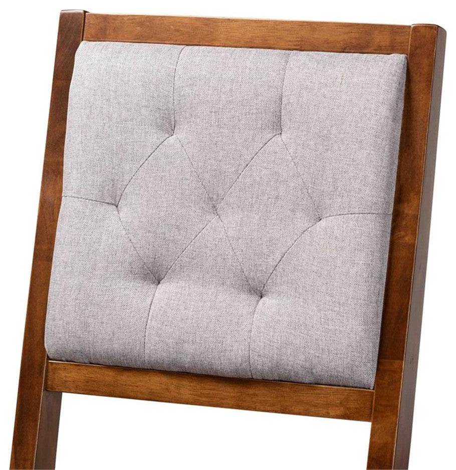 Gray Fabric Upholstered & Walnut Brown Finished Wood 2-Piece Bar Stool Set