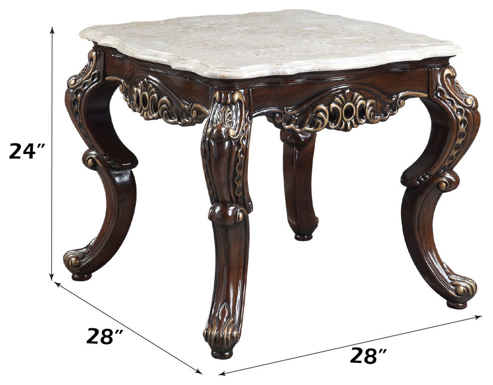 ACME Benbek End Table, Marble and Antique Oak Finish