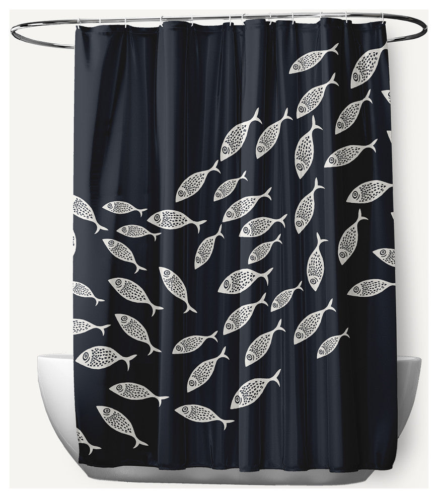 Escuela Shark Blue and White 70" w x 73" h Shower Curtain