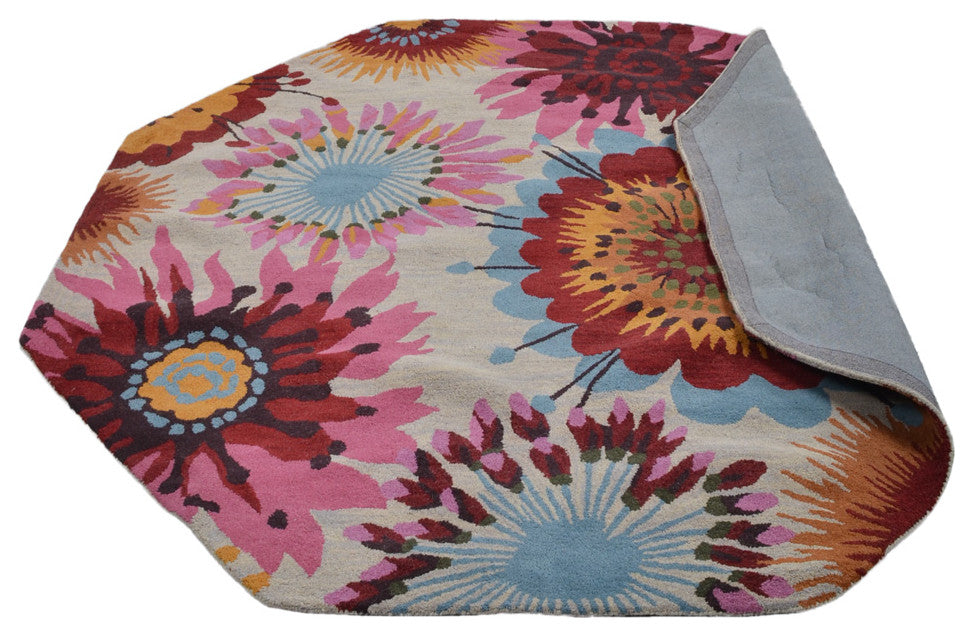 HAND TUFTED WOOL ECO-FRIENDLY AREA RUGS-Octagon,Cream,Floral