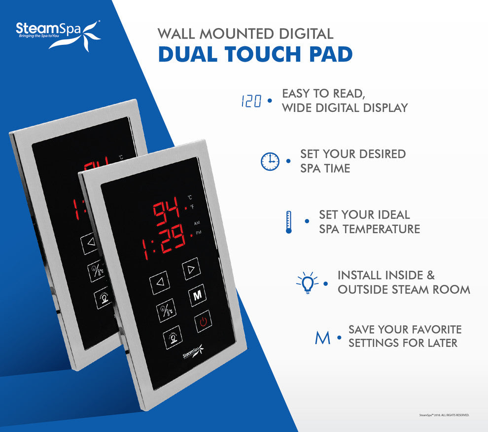 Steamspa Royal Touch Panel Control Kit, Chrome