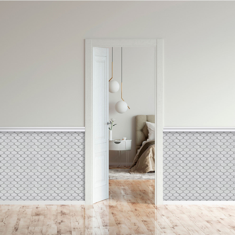 Badajoz 11.5x10.94, Honeycomb Glass Mosaic Tile, White, Sample