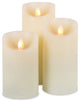 Set of 3 Bisque LED Pillar Candles With Aurora Flame and Remote Control