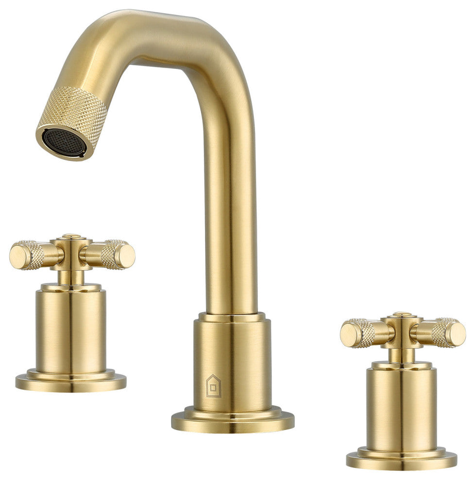 Uomo Widespread Cross Handle 3-Hole Bathroom Faucet in Brushed Champagne Gold