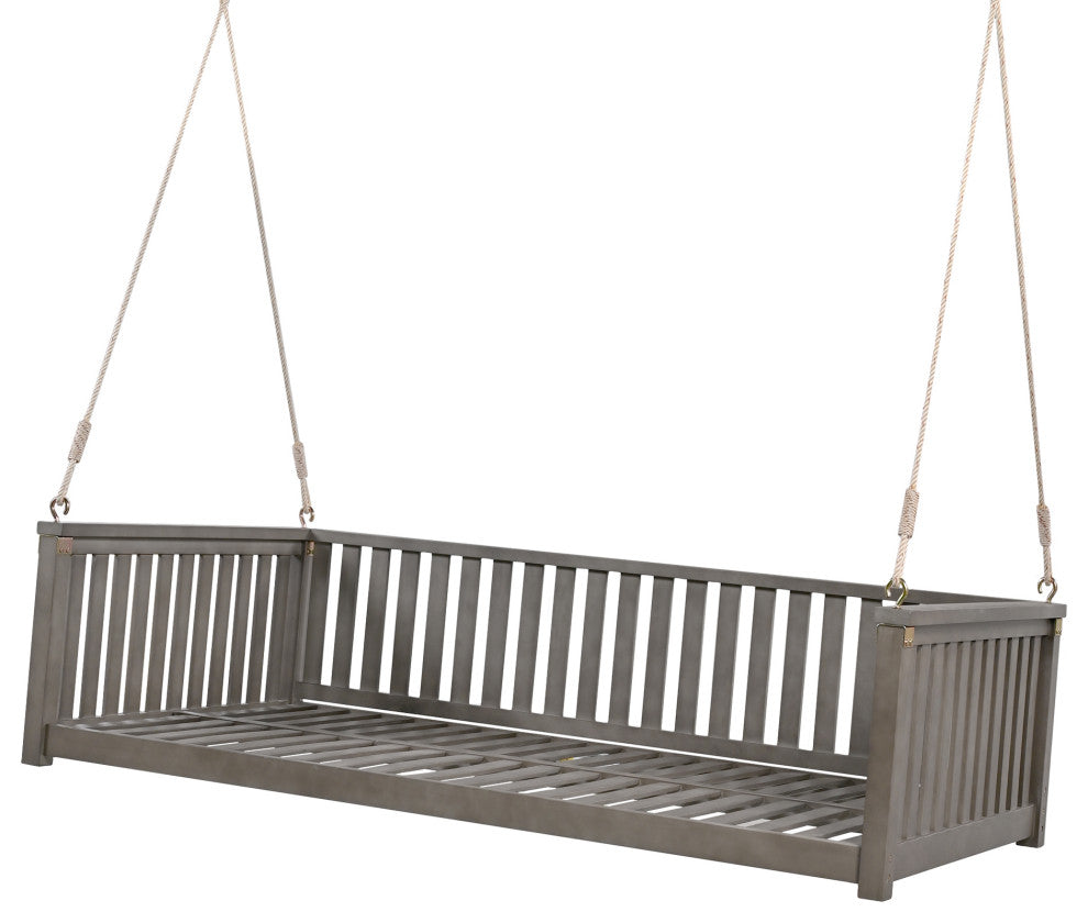 GDF Studio Acacia Wood Twin Size Garden Porch Swing Bed, Gray