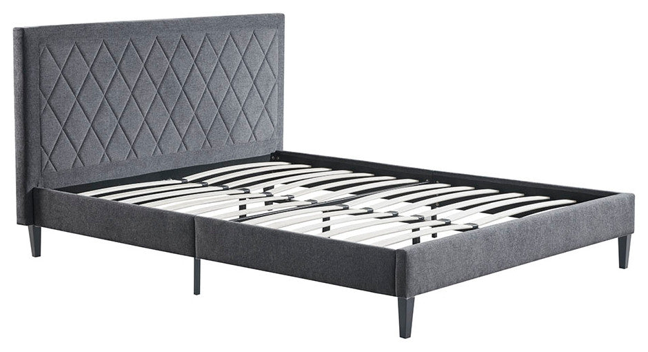 510 Design Rowen Diamond Tufted Upholstered Bed Frame, Grey, King
