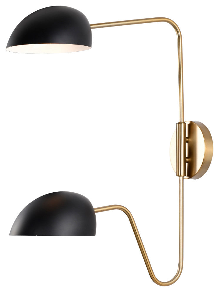 Trilby 2-Light Wall Sconce, Matte Black With Burnished Brass