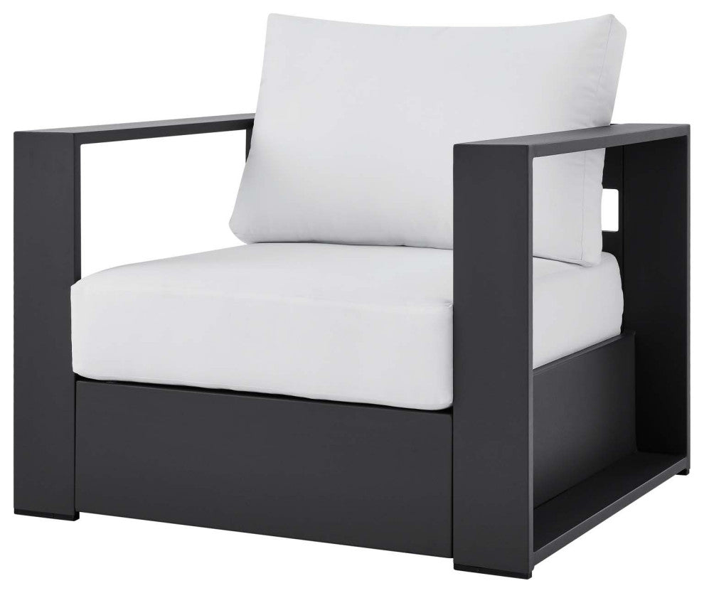 Lounge Sectional Sofa Chair Table Set, White, Aluminum, Modern, Outdoor Patio