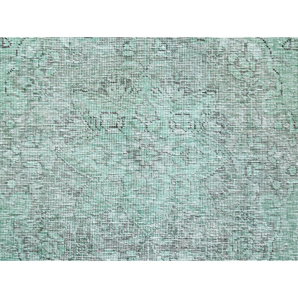 Celadon Green, Worn Wool, Hand Knotted, Vintage Persian Tabriz Rug, 6'2"x9'3"