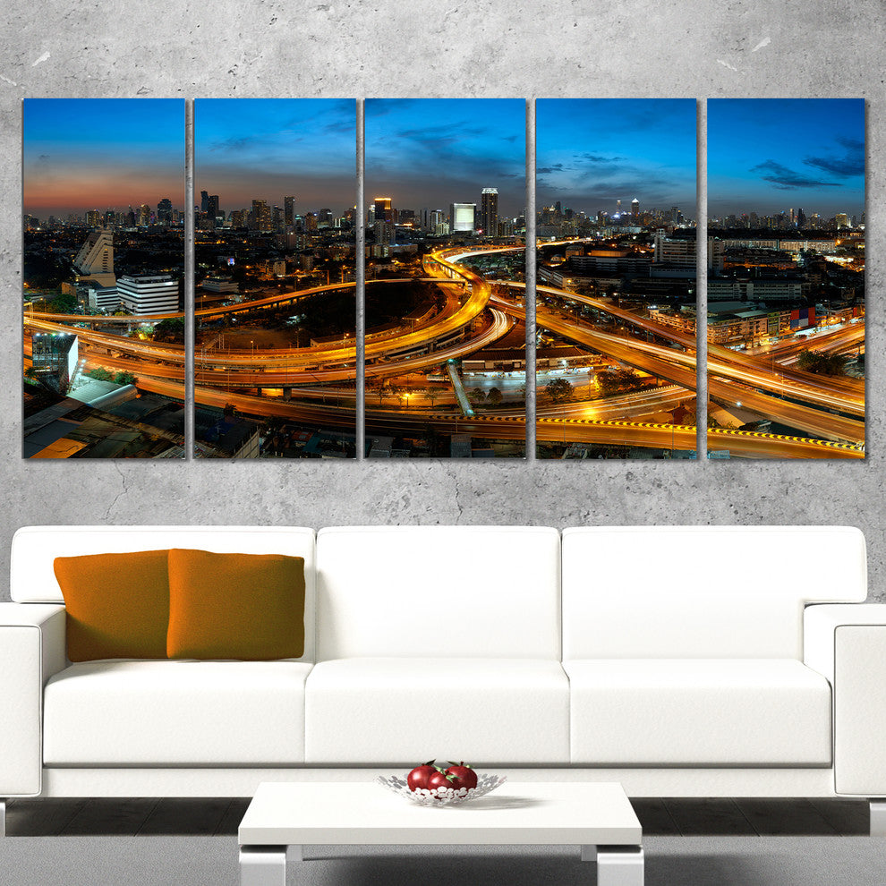 "Illuminated Highway in Bangkok" Canvas Print60"x28", 5-Panels