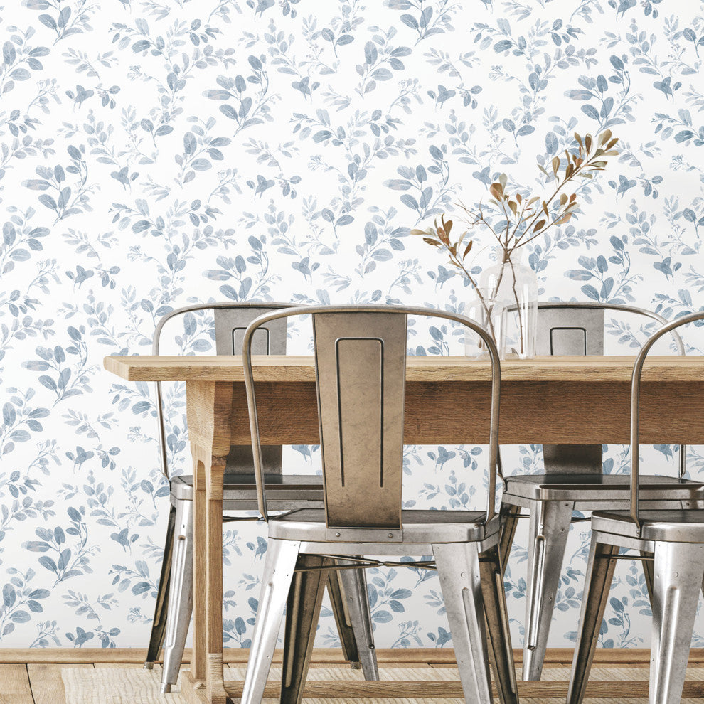 Dancing Leaves Peel and Stick Wallpaper, Blue