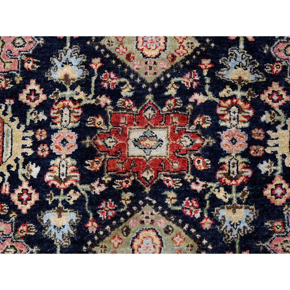 Black With Red Karajeh Design Hand Knotted Wool Oriental Rug, 4'2"x6'
