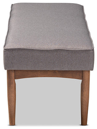 Arvid Mid-Century Modern Gray Fabric Upholstered Wood Dining Bench