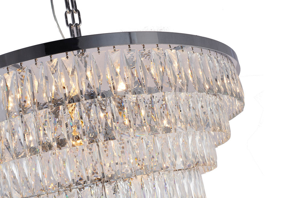 36" Chrome Metal Chandelier With Clear Crystals