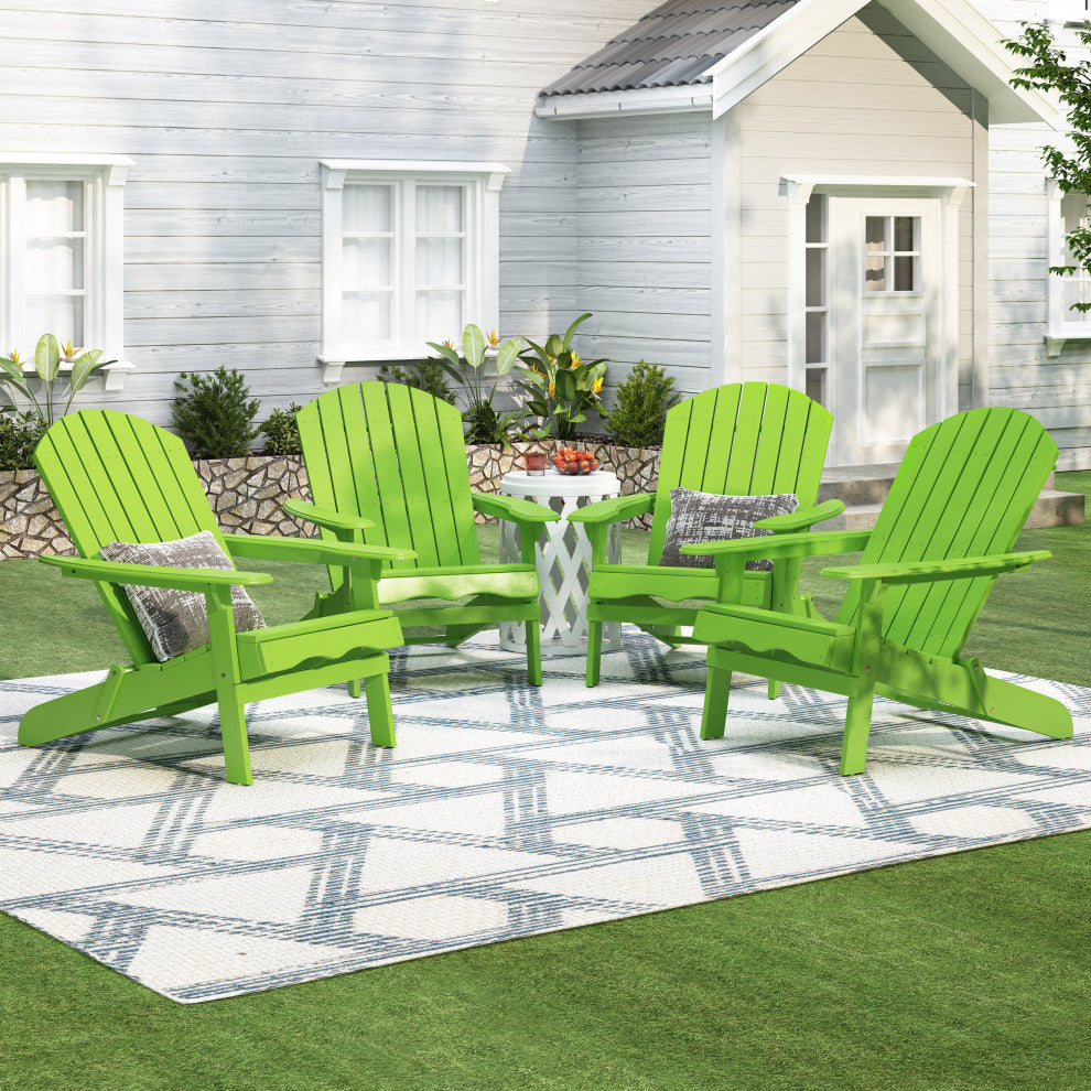 Cartagena Outdoor Acacia Wood Folding Adirondack Chair, Set of 4, Light Green