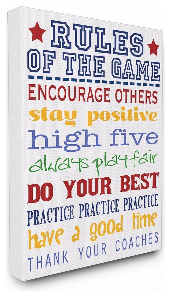 Rules of the Game Blue and Red Typography Wall Art, 30x40, Stretched Canvas