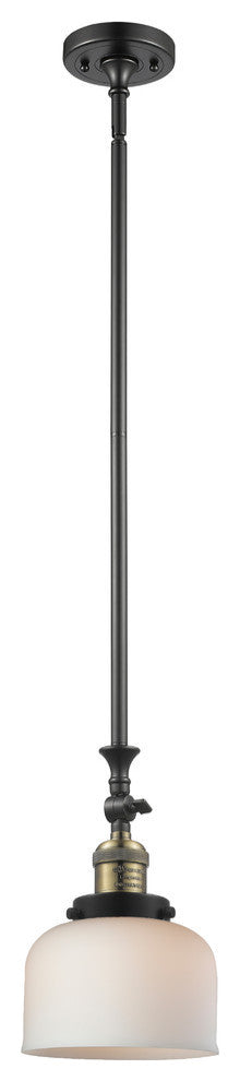 1-Light Large Bell 8" Pendant, Black Antique Brass, Glass: Matte White Cased