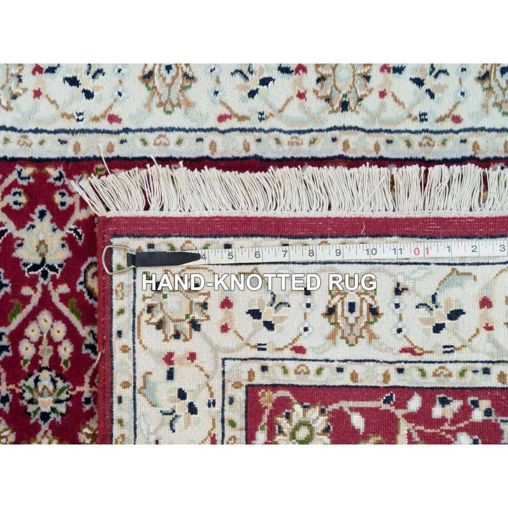 Red, Hand Knotted, Nain Design, 250 KPSI Organic Wool Runner Rug, 2'9"x8'2"
