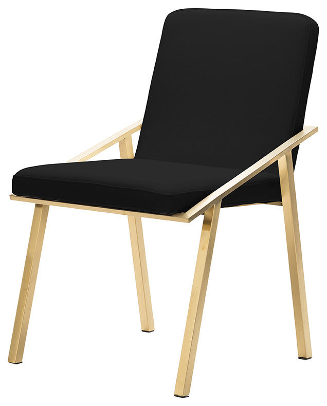 Nika Modern Dining Chair, Contemporary Gold Side Chair, Faux Leather Black