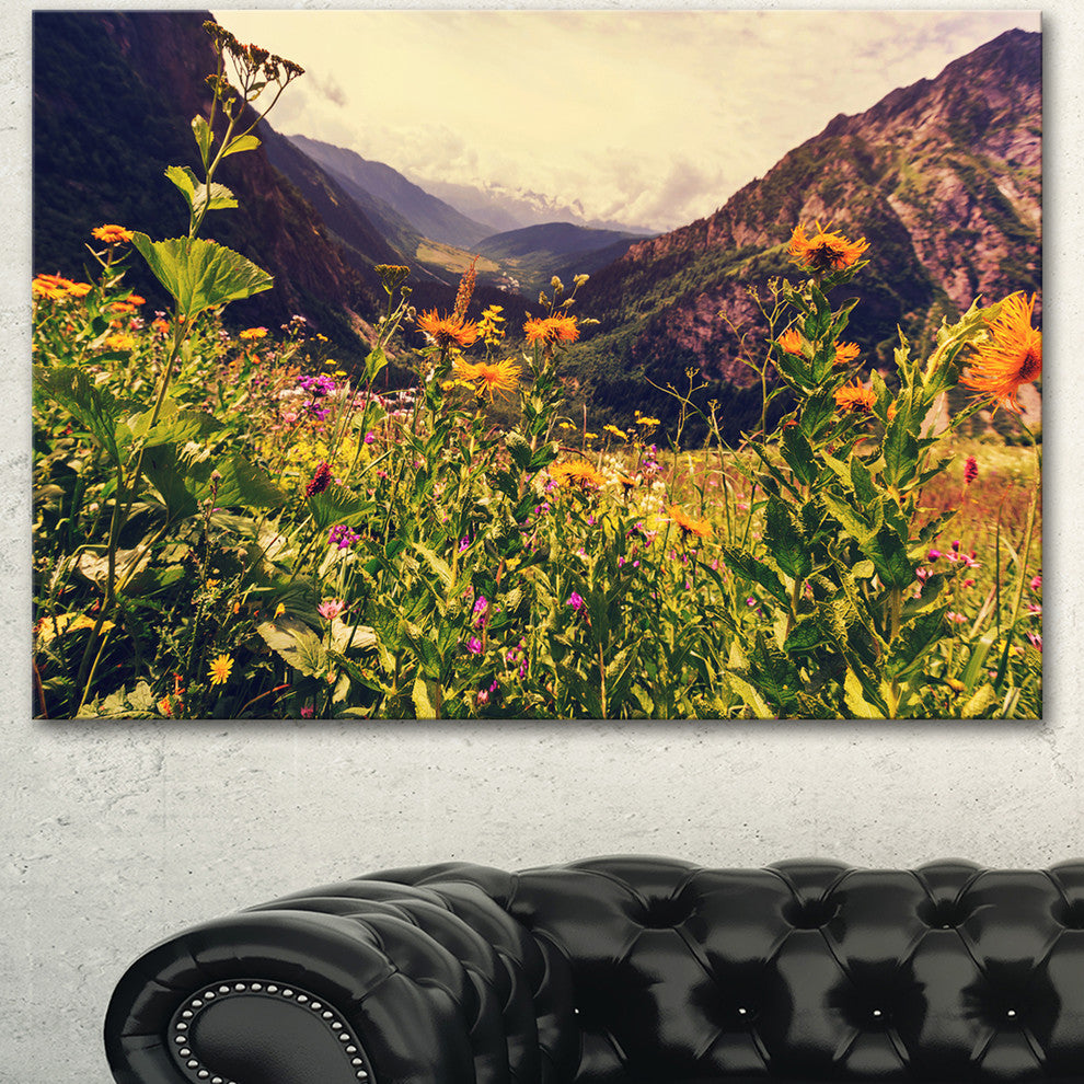 Green Mountain Meadow with Flowers, Large Flower Canvas Wall Art, 40"x30"