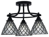 Paramount 3-Light Semi-Flush Light, Matte Black, 7" Diamond Ice Art Glass