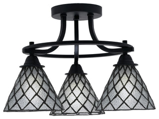 Paramount 3-Light Semi-Flush Light, Matte Black, 7" Diamond Ice Art Glass