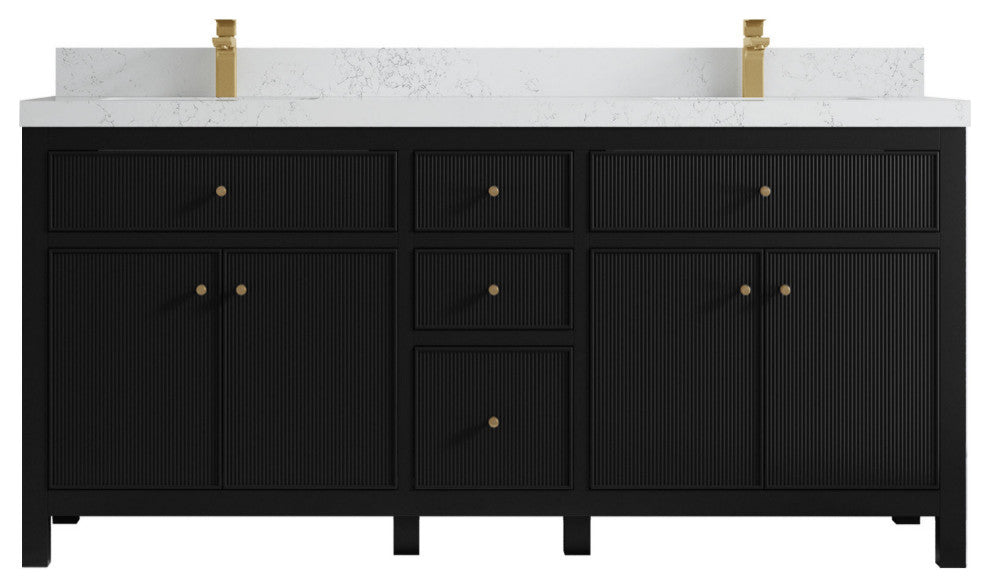 Sonoma 72 Double Sink Reeded Bath Vanity in Black 2" Empira White