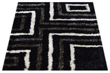 Hand Tufted Shag Polyester Area Rug Geometric Black Beige, 10'x10' Square