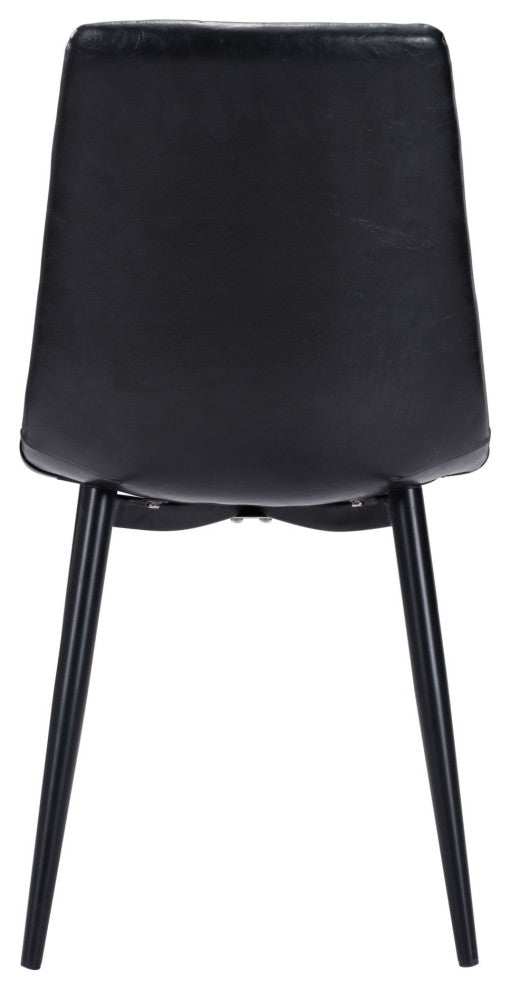 Dining Chair, Set of 2, Faux Vinyl Leather, Steel, Vintage Black, Cafe Bistro