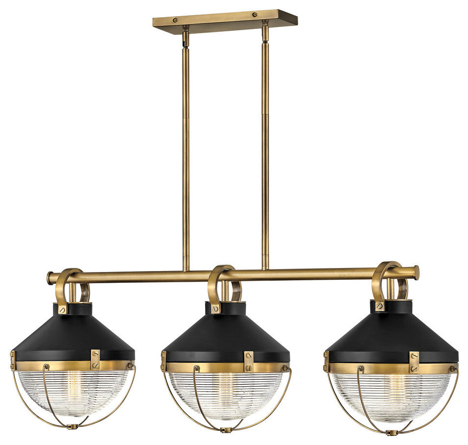 Hinkley Crew Medium Three Light Linear, Heritage Brass