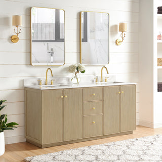 Oza Bath Vanity with Quartz Stone Top, Aged Natural Oak, 72", Double Vanity, No Mirror