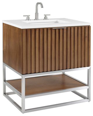 Terra Bathroom Vanity, Walnut/Brushed Nickel, 30", Calacatta Quartz Top