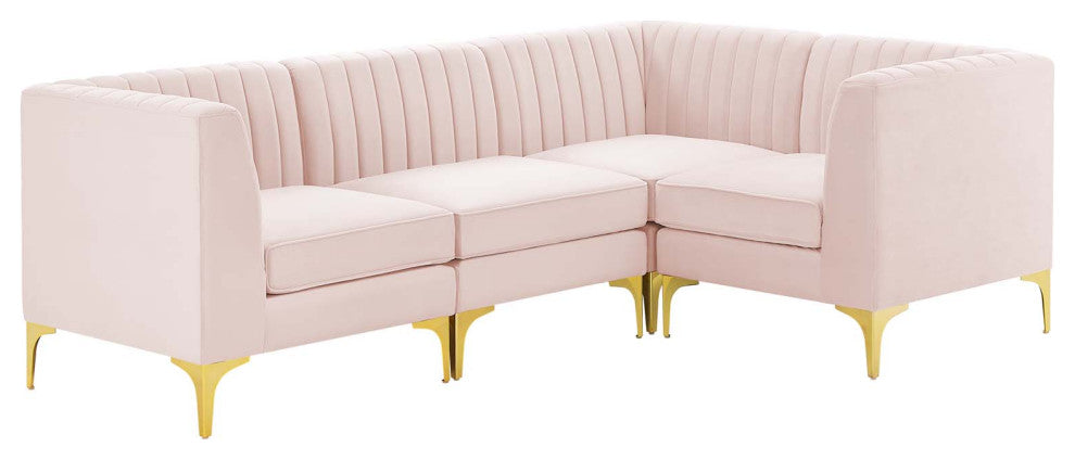 Triumph Channel Tufted Performance Velvet 4-Piece Sectional Sofa - Pink