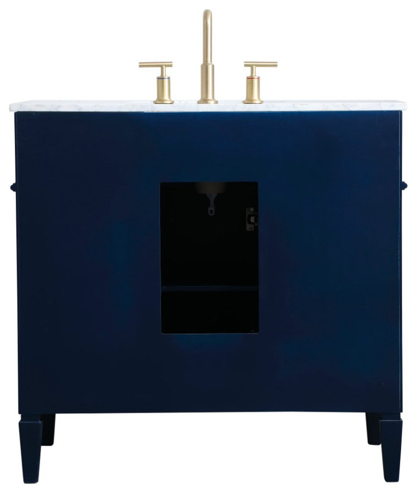 Home Living Vanity with Carrara White Marble Countertop, Blue, 36", Single Sink