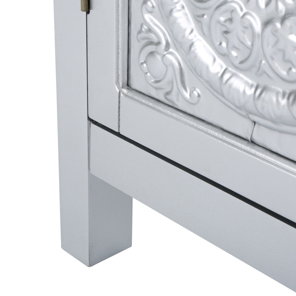 GDF Studio Aliana Shabby Painted Accent Cabinet, Silver/Charcoal Gray