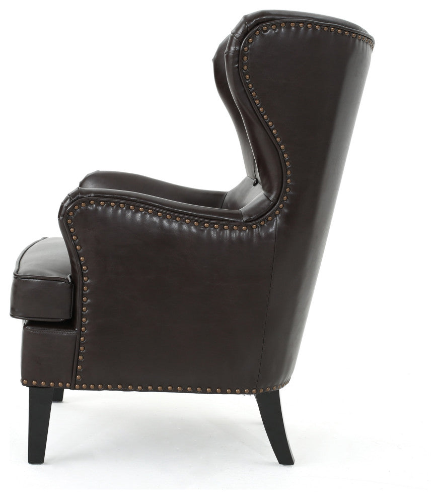 GDF Studio Romford Bonded Leather Wingback Club Chair, Brown
