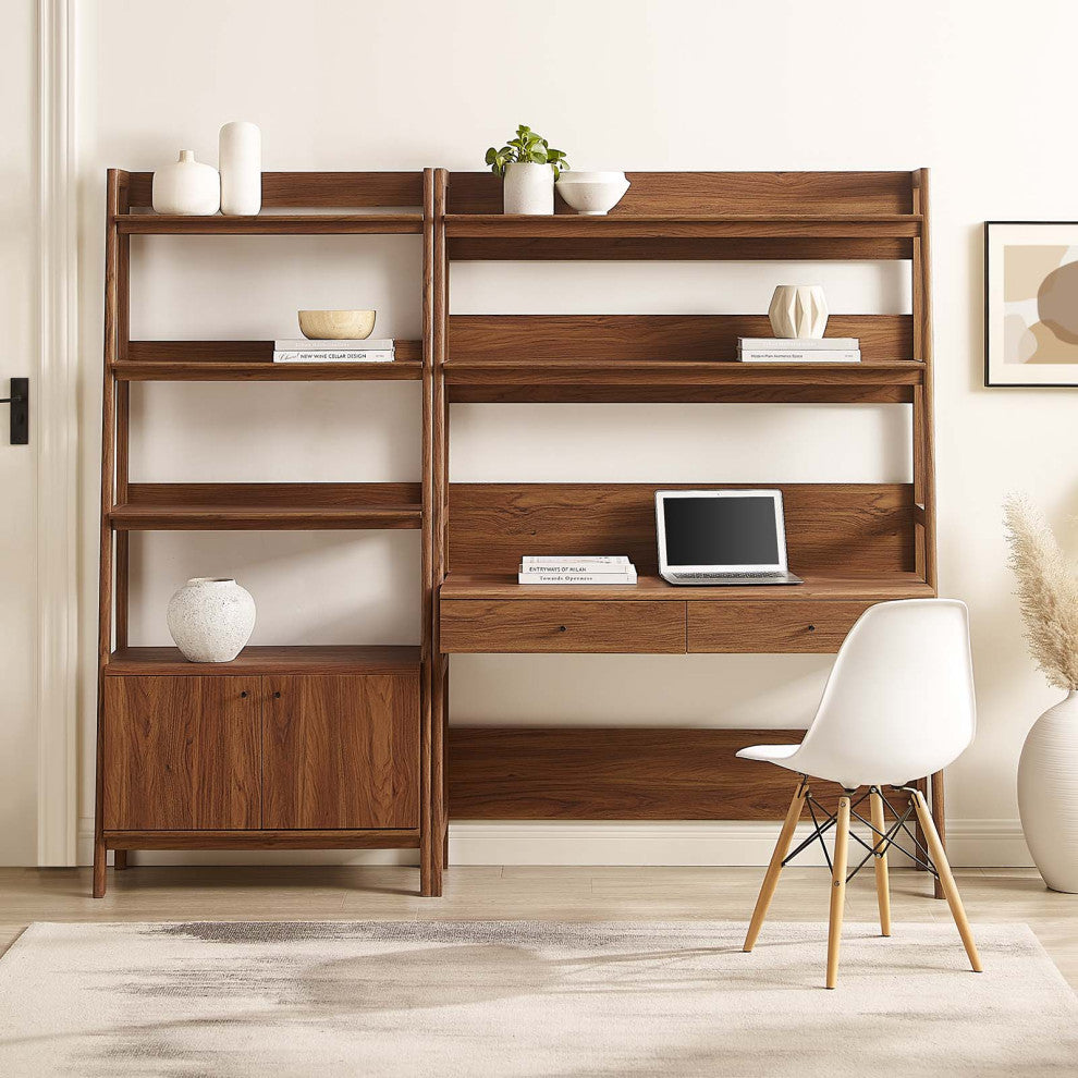 Bixby 2-Piece Wood Office Desk and Bookshelf, Walnut