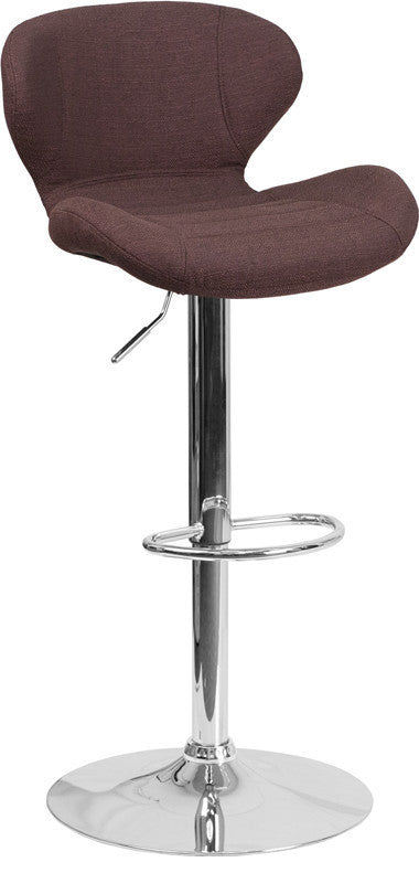 Contemporary Brown Fabric Adjustable Barstool With Chrome Base