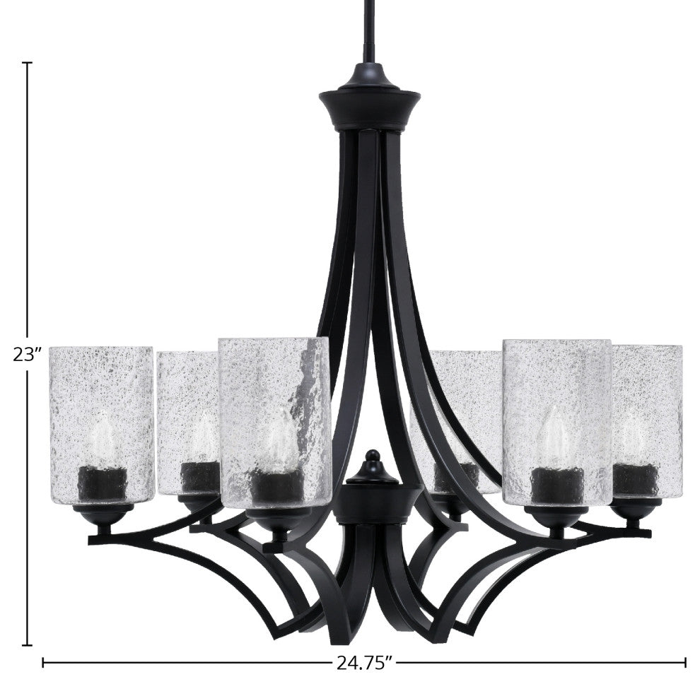 Zilo 6 Light Chandelier, Matte Black Finish With 4" Smoke Bubble Glass