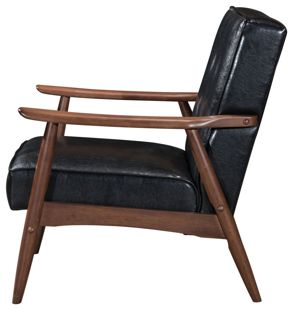 Armchair Accent Chair, Faux Vinyl Leather, Wood, Black, Walnut, Hospitality