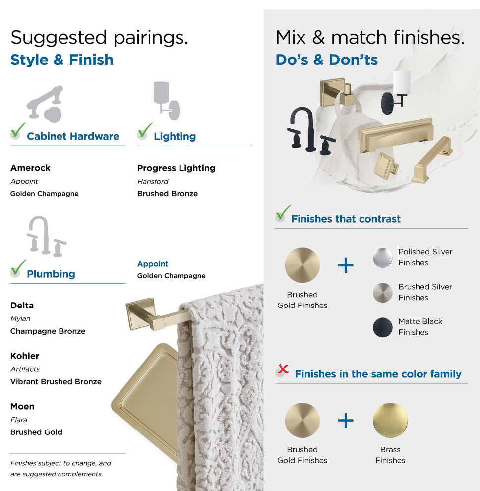 Appoint Traditional Towel Bar, Golden Champagne, 18" Center-to-Center