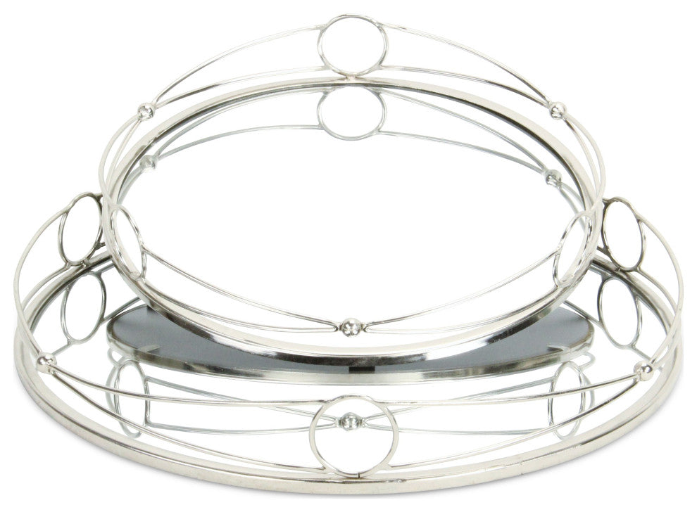 Mianzi Round Tricircle Rim Silver Metal Trays (Set of 2)