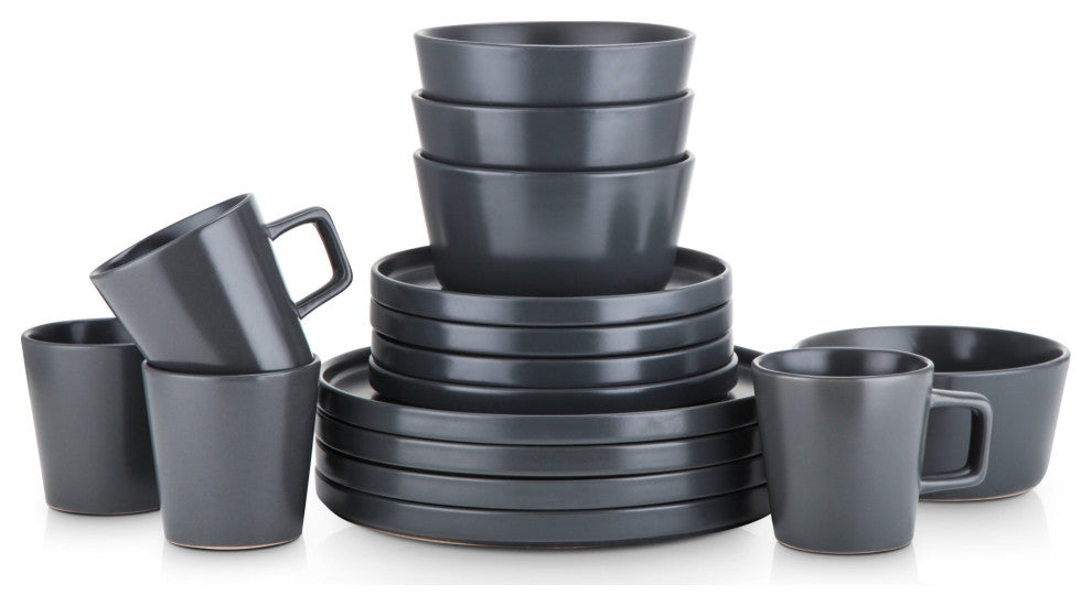 Stone Lain Celina Stoneware 16 Piece Dinnerware Set, Gray Matte