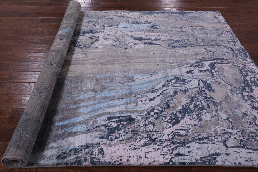 6' 0" X 9' 1" Abstract Handmade Wool and Silk Rug Q8719