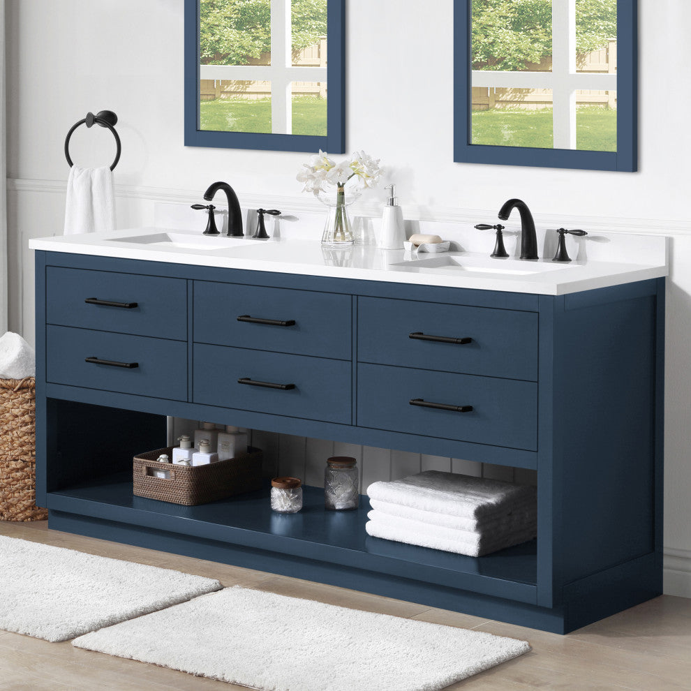 Ove Decors Rider 72" Double Sink Vanity, Grayish Blue With Black Hardware
