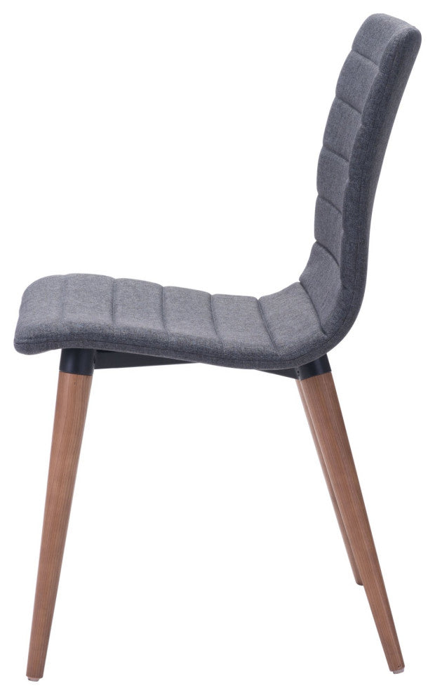 Dining Chair, Set of 2, Fabric, Wood, Gray, Brown, Mid Century Cafe Bistro