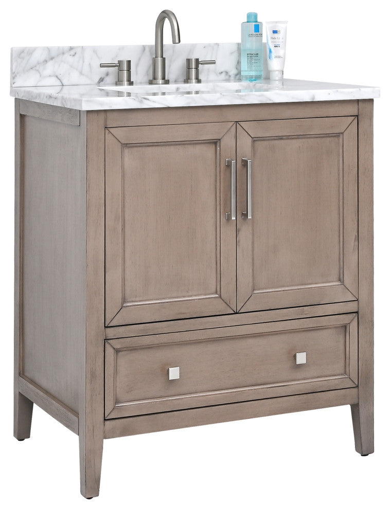 Avanity Everette 30" Vanity Combo in Gray Oak and Carrara White Marble Top